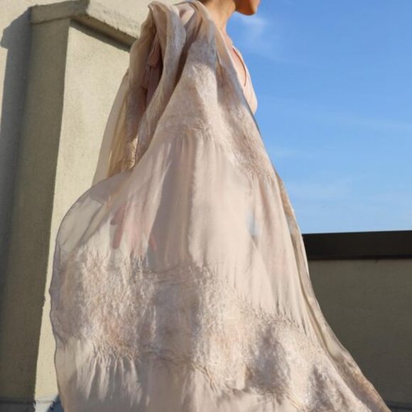 Christa Louise Handmade Silk Wool Greenland Romantic Icy green Scarf Wrap 75"L - Picture 2 of 5